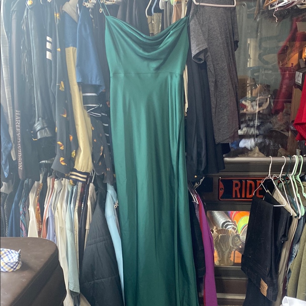 Green Strapless Cowl Neck Gown for Night Out
